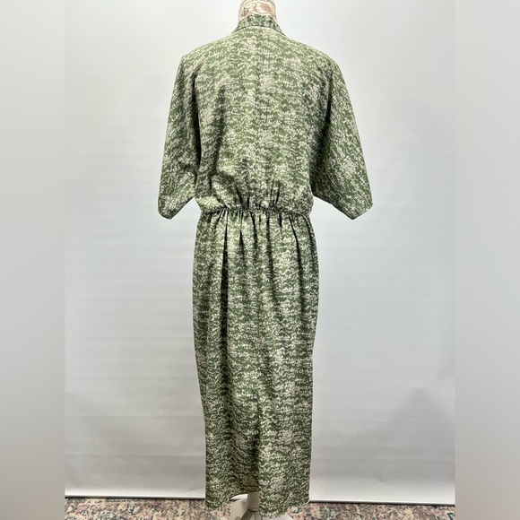 ENTRO Moss green and white abstract print kimono style midi dress size M. - Picture 6 of 14